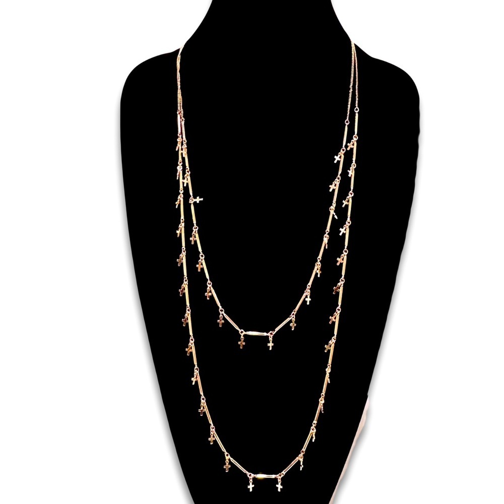 EXPRESS Gold Tone Layered Cross Charm Necklace NWT​